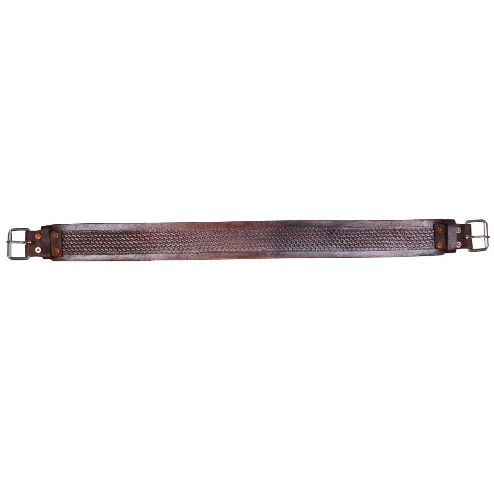 Comfytack Horse Saddle Cinch Girth Handtooled Basketweave Leather Brown
