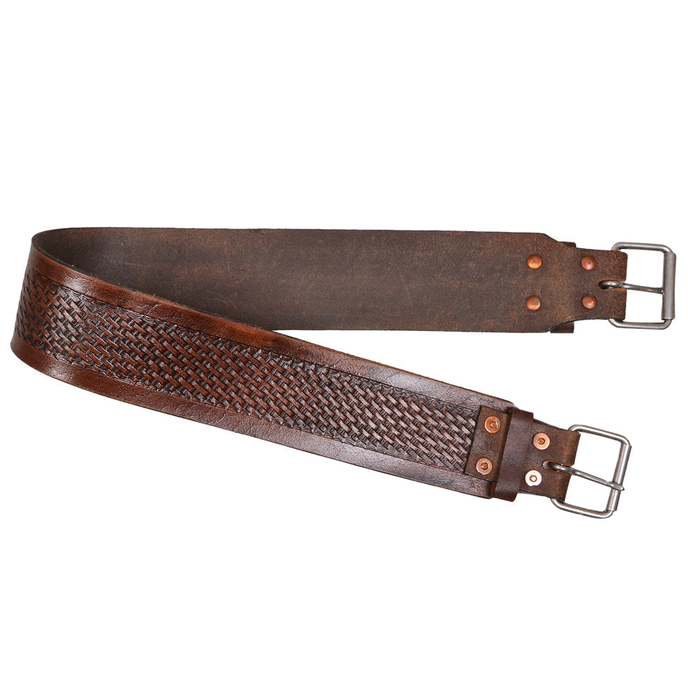 Comfytack Horse Saddle Cinch Girth Handtooled Basketweave Leather Brown