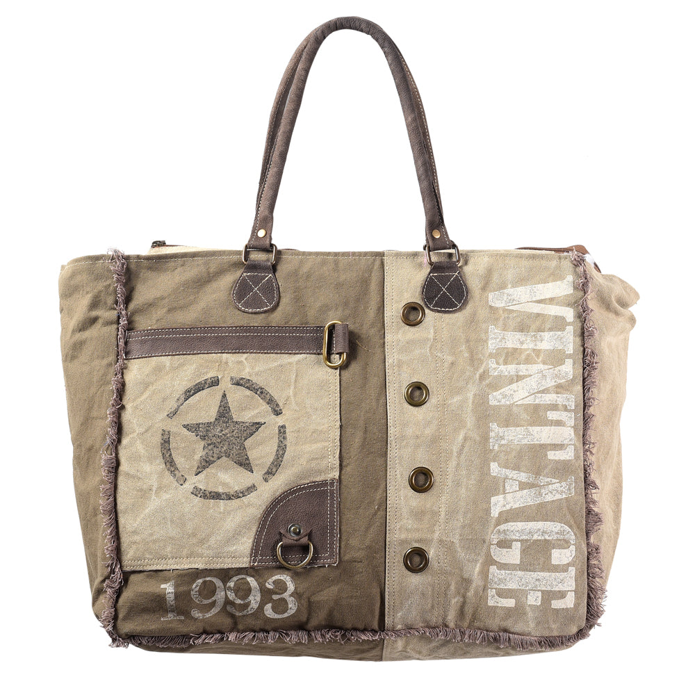 OHLAY Upcycled Canvas Genuine Leather Tote