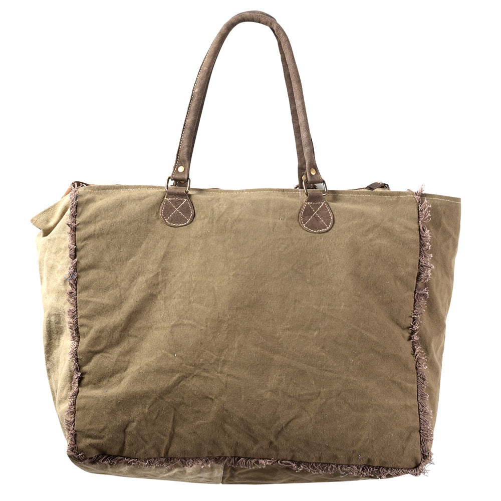 OHLAY Upcycled Canvas Genuine Leather Tote