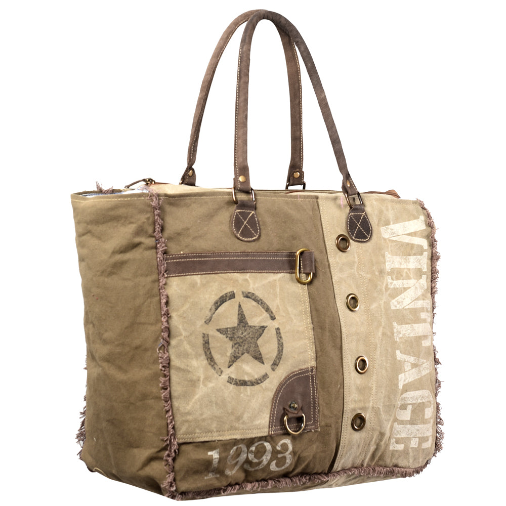 OHLAY Upcycled Canvas Genuine Leather Tote