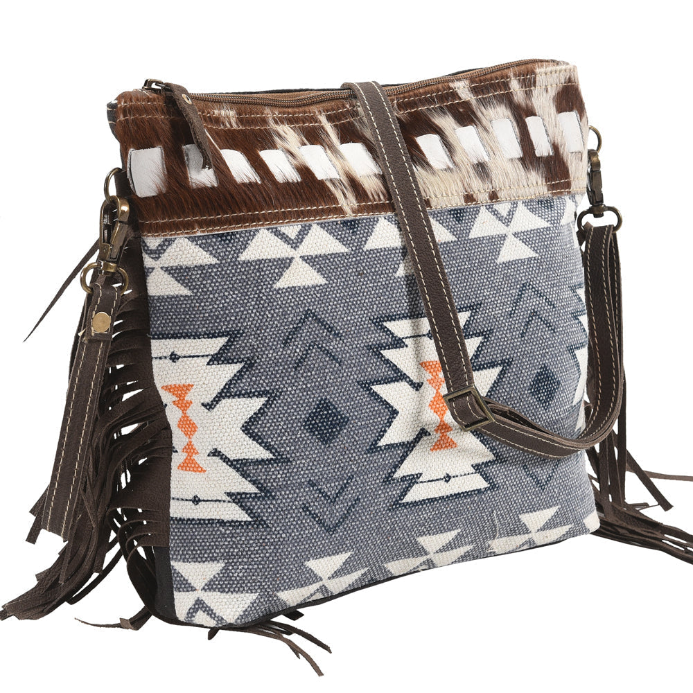 Ohlay Crossbody Upcycled Canvas Hair-On Genuine Leather