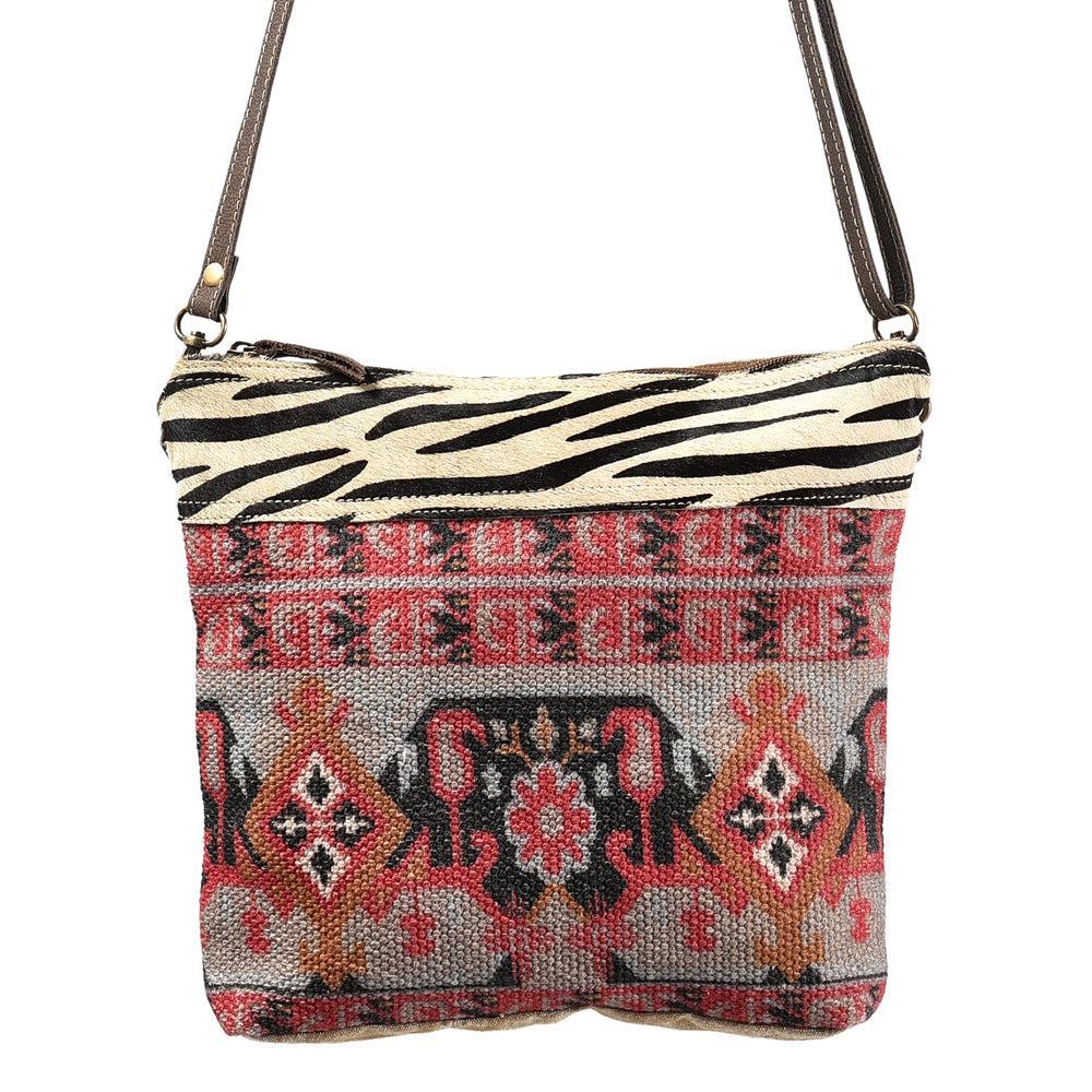 OHLAY Upcycled Wool Canvas Hair-On Genuine Leather Crossbody Bag