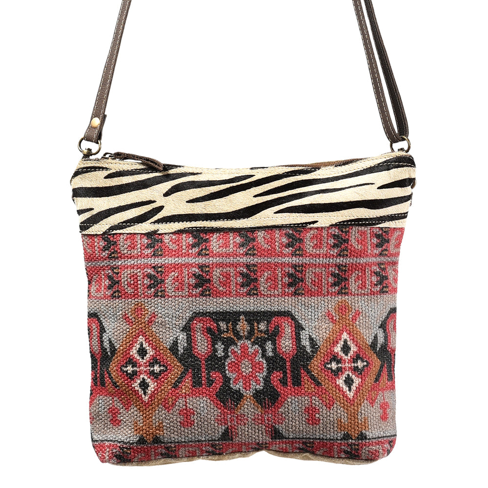 OHLAY Bucket Upcycled Wool Canvas Hair On Genuine Leather Women Bag Western Handbag Purse | Womens Handbags Belt for Summer