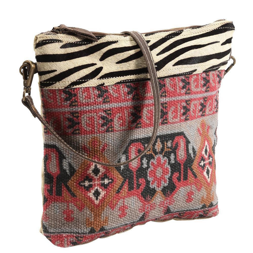 OHLAY Upcycled Wool Canvas Hair-On Genuine Leather Crossbody Bag