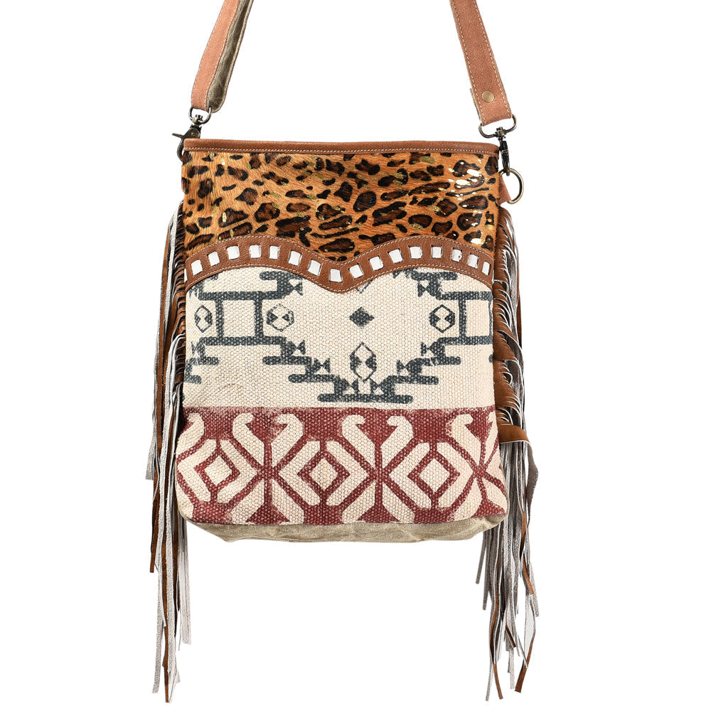 OHLAY Upcycled Wool Canvas Hair-On Genuine Leather Messenger Bag