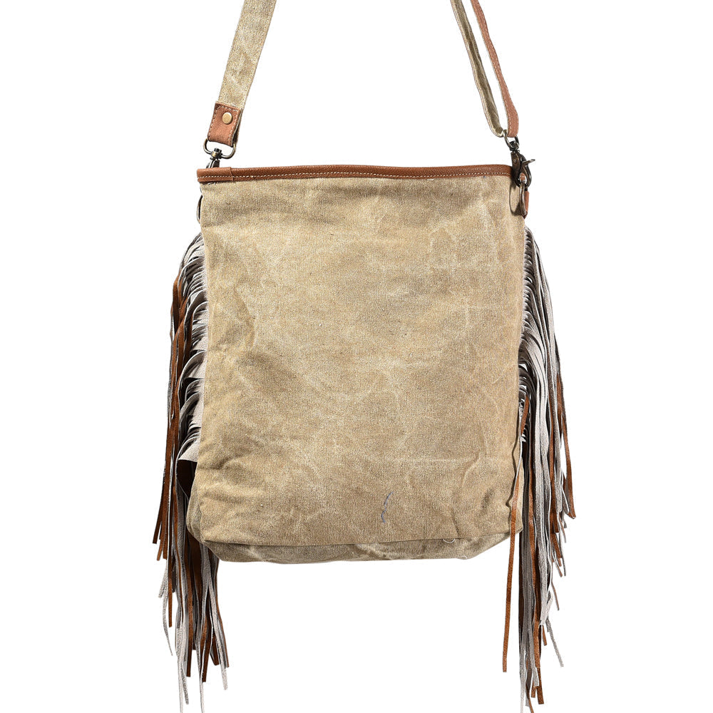 OHLAY Upcycled Wool Canvas Hair-On Genuine Leather Messenger Bag