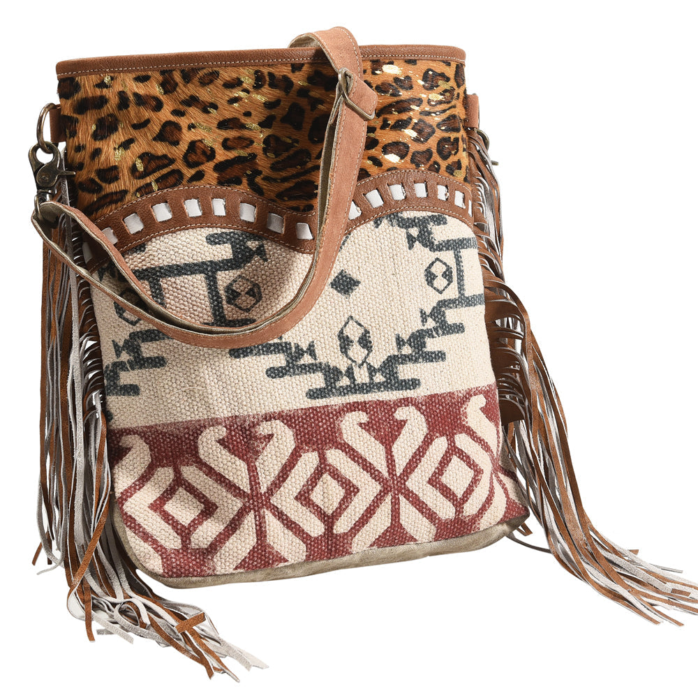 OHLAY Upcycled Wool Canvas Hair-On Genuine Leather Messenger Bag