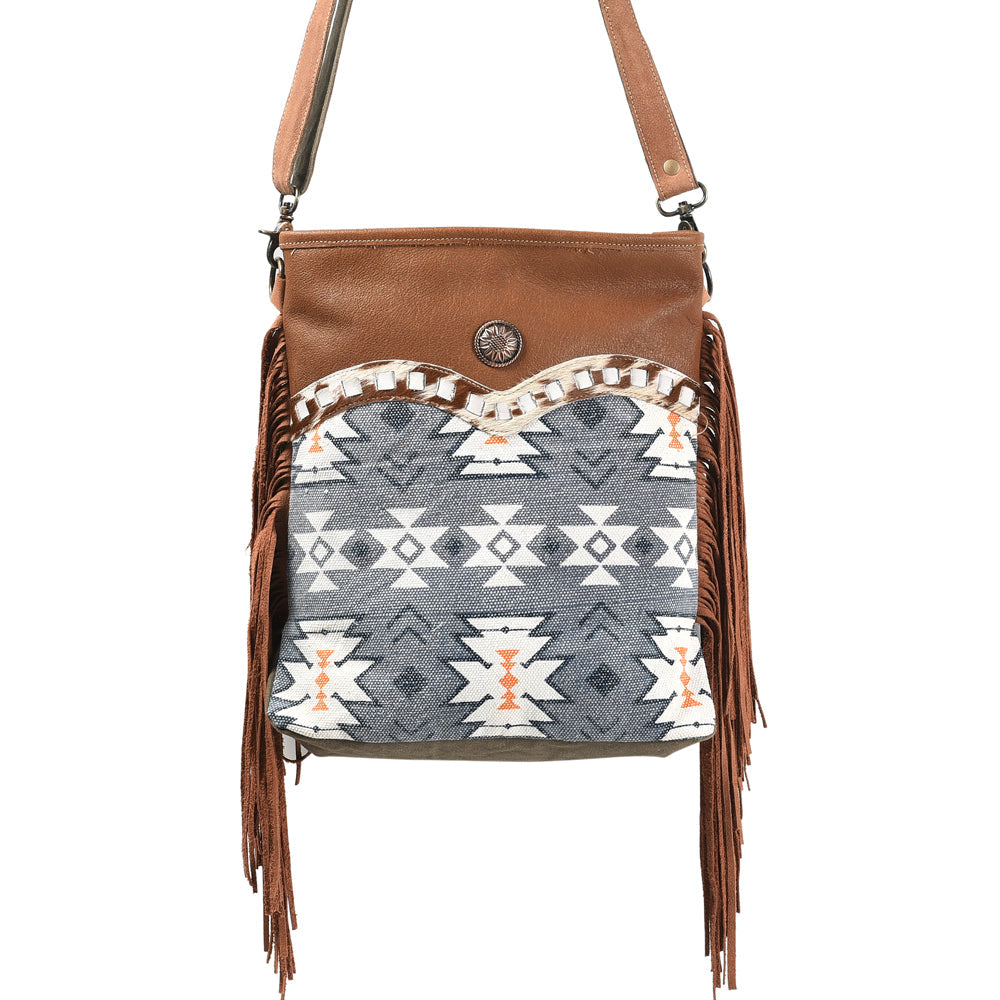 OHLAY Upcycled Wool Canvas Hair-On Genuine Leather Messenger Bag