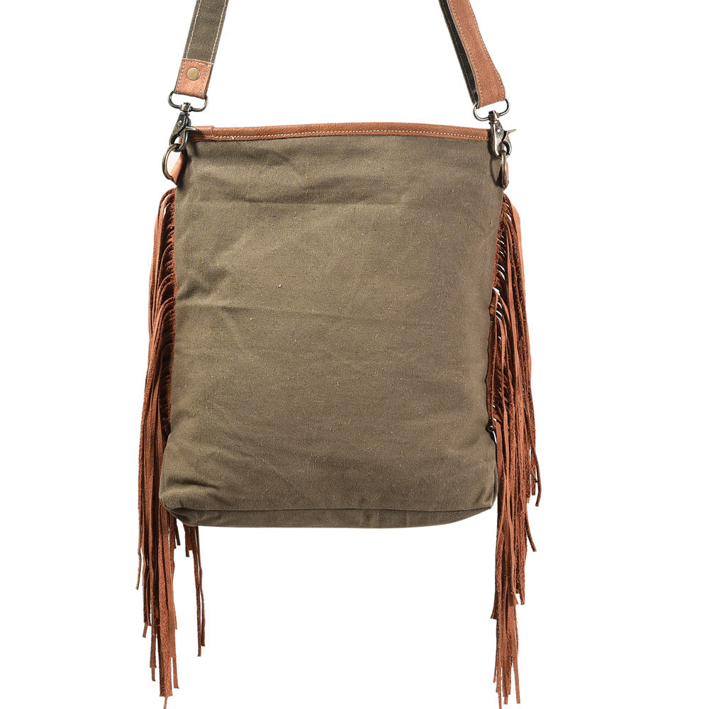 OHLAY Upcycled Wool Canvas Hair-On Genuine Leather Messenger Bag