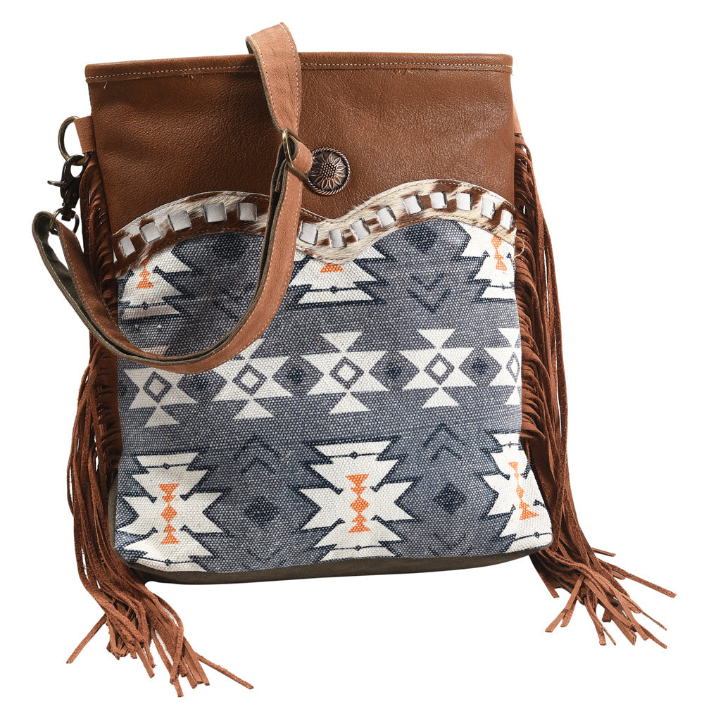 OHLAY Upcycled Wool Canvas Hair-On Genuine Leather Messenger Bag