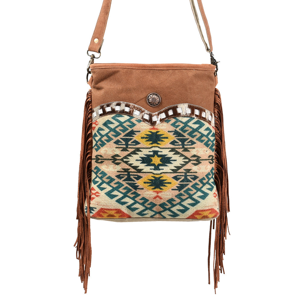 OHLAY Upcycled Wool Canvas Hair-On Genuine Leather Messenger Bag
