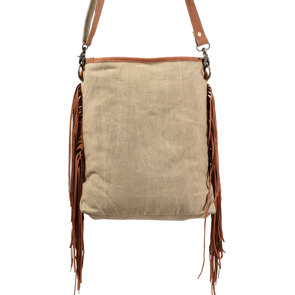 OHLAY Upcycled Wool Canvas Hair-On Genuine Leather Messenger Bag