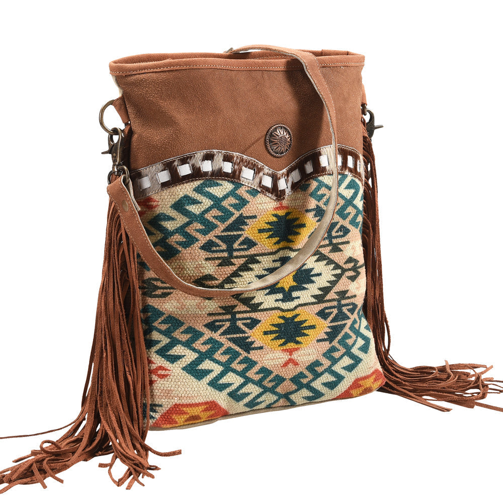 OHLAY Upcycled Wool Canvas Hair-On Genuine Leather Messenger Bag
