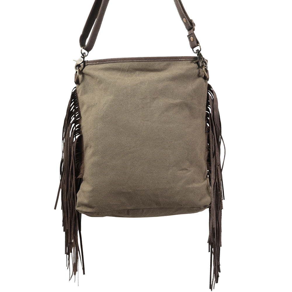 OHLAY Upcycled Wool Canvas Hair-On Genuine Leather Messenger Bag
