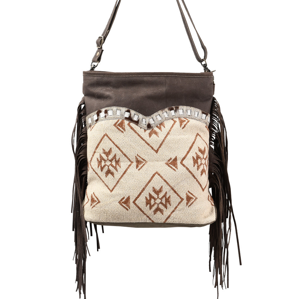 OHLAY Upcycled Wool Canvas Hair-On Genuine Leather Messenger Bag