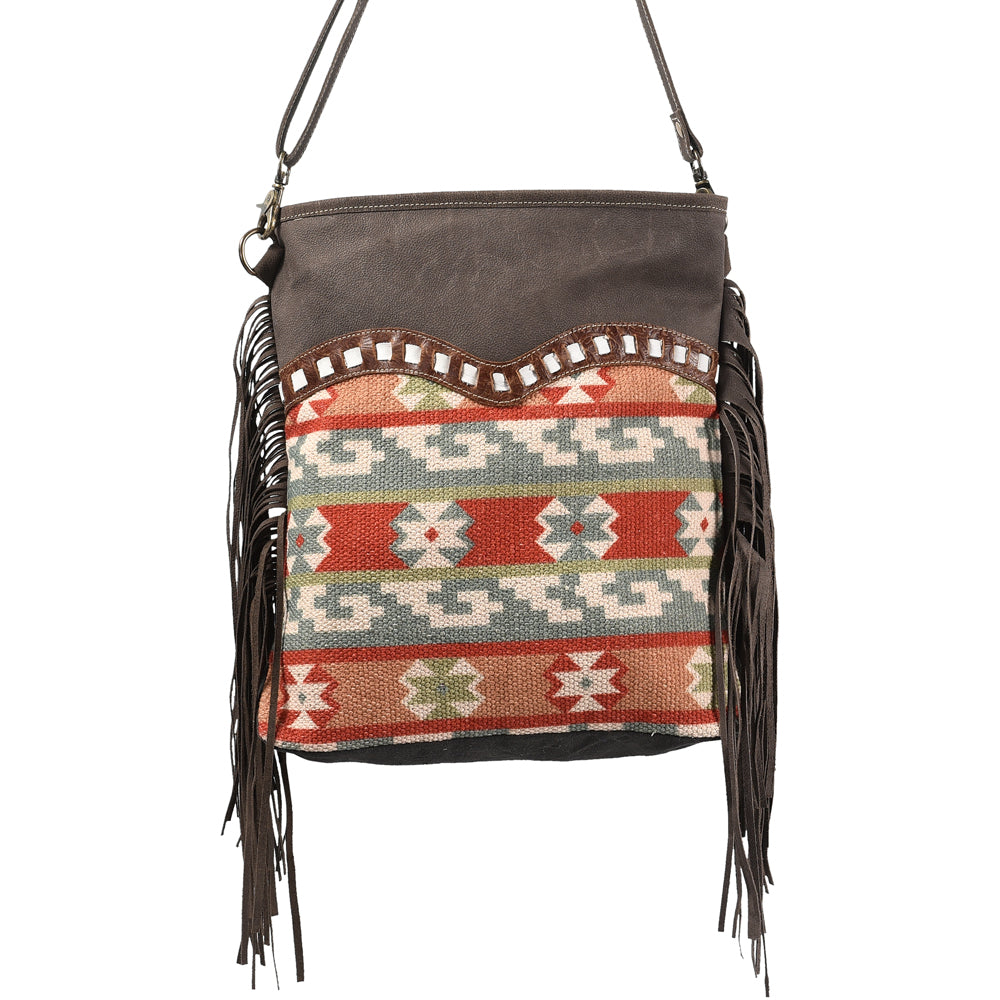 OHLAY Upcycled Wool Canvas Hair-On Genuine Leather Messenger Bag