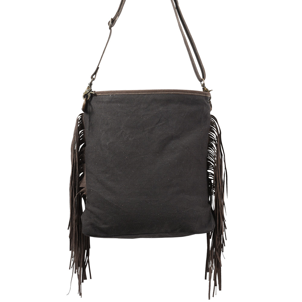 OHLAY Upcycled Wool Canvas Hair-On Genuine Leather Messenger Bag