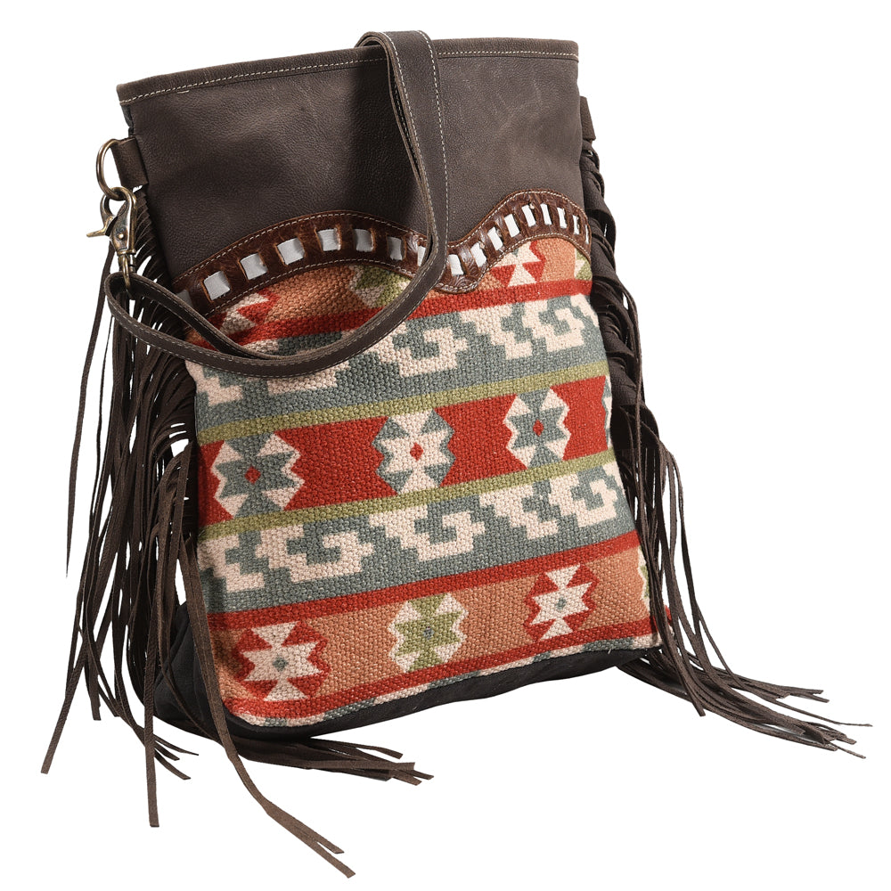 OHLAY Upcycled Wool Canvas Hair-On Genuine Leather Messenger Bag