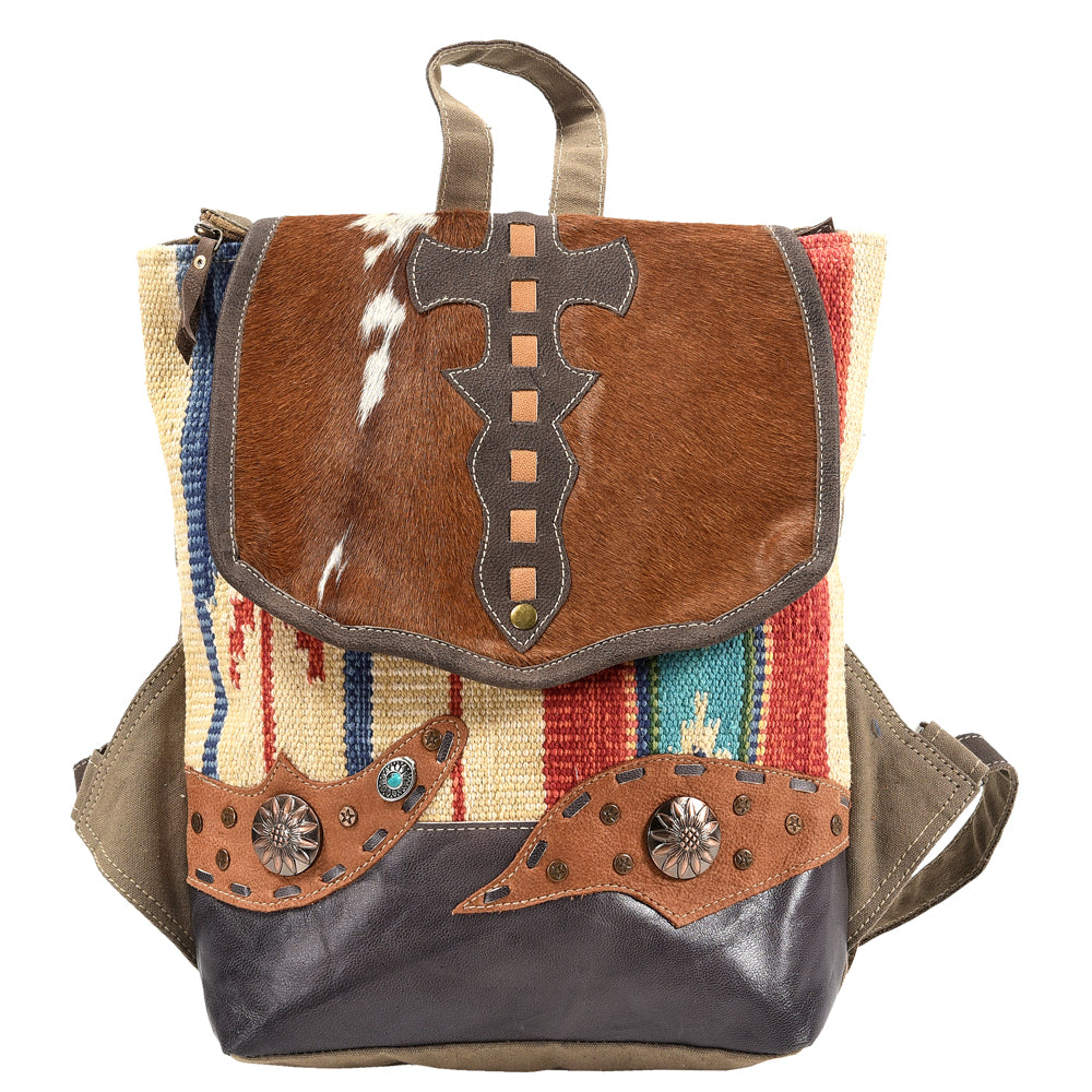 Ohlay Backpack Upcycled Canvas Hair-On Genuine Leather