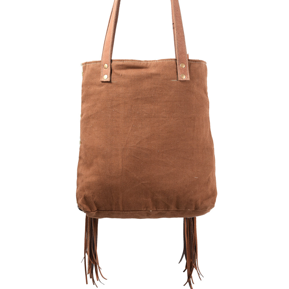 Ohlay Tote Hand Tooled Upcycled Wool Upcycled Canvas Genuine Leather