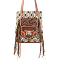 Ohlay Tote Hand Tooled Upcycled Wool Upcycled Canvas Genuine Leather
