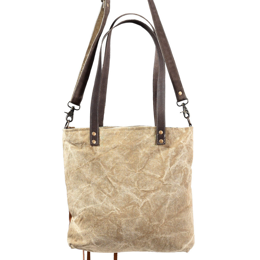 OHLAY Upcycled Wool Canvas Genuine Leather Tote