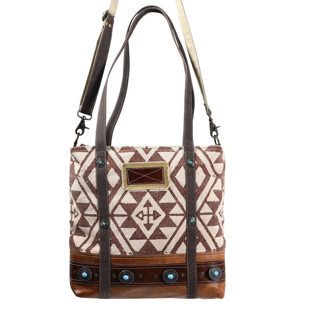 OHLAY Upcycled Wool Canvas Genuine Leather Tote