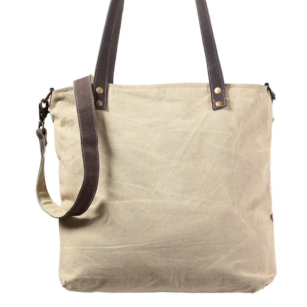 OHLAY Upcycled Wool Canvas Genuine Leather Tote