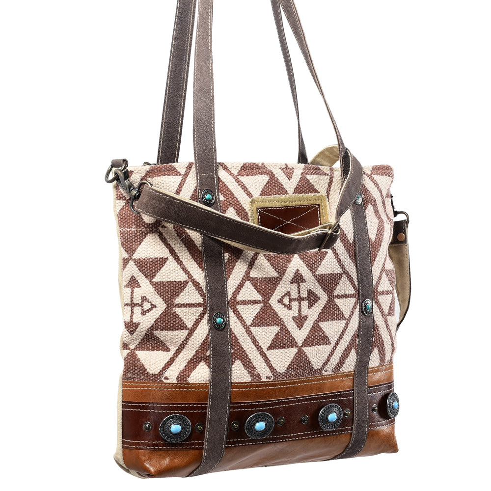 OHLAY Upcycled Wool Canvas Genuine Leather Tote