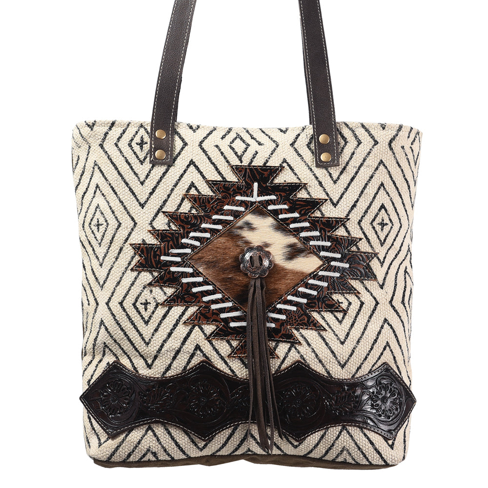 Ohlay Tote Upcycled Wool Upcycled Canvas Embossed Hair-on Genuine Leather