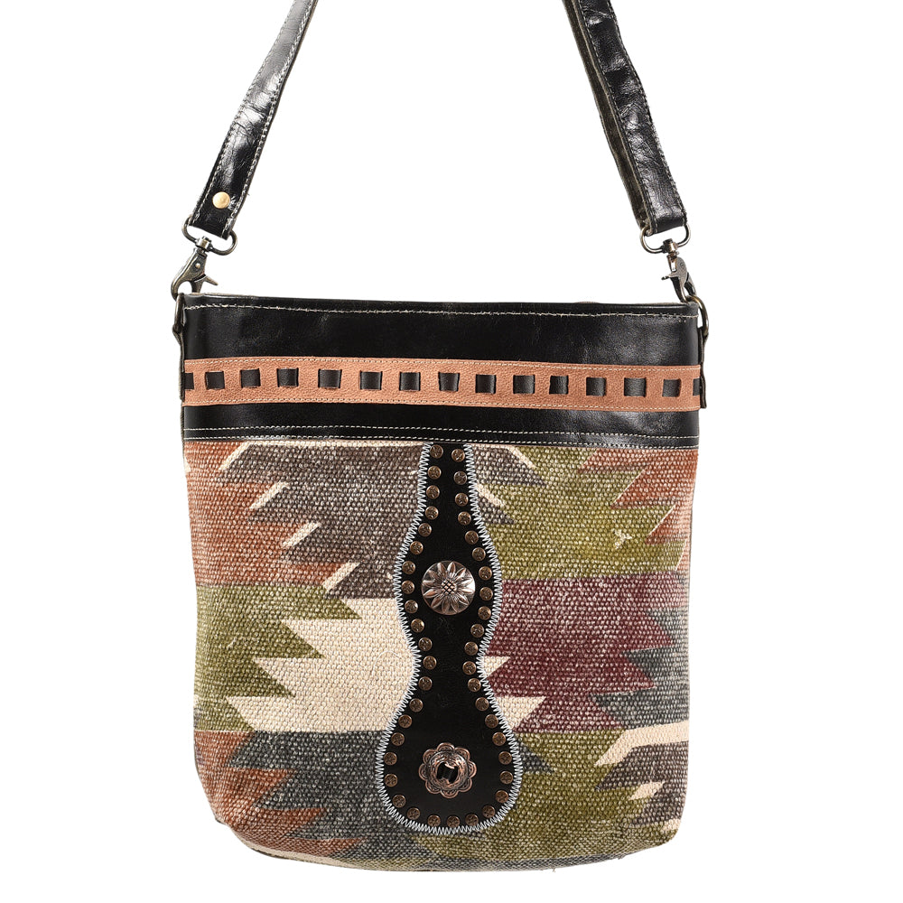 OHLAY Upcycled Wool Canvas Genuine Leather Messenger Bag