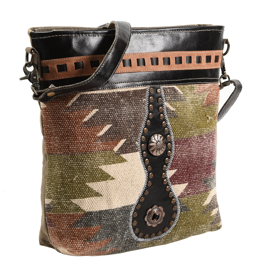 OHLAY Upcycled Wool Canvas Genuine Leather Messenger Bag