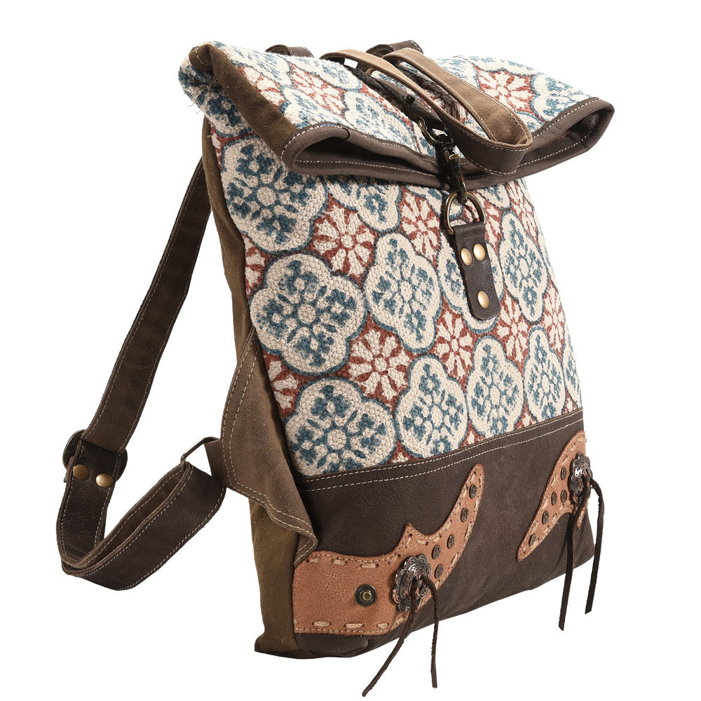 Ohlay Backpack Upcycled Canvas Genuine Leather