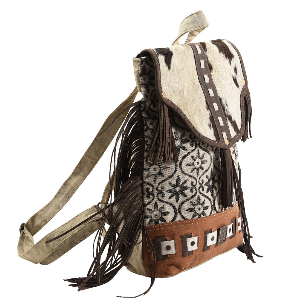 Ohlay Backpack Upcycled Canvas Hair-On Genuine Leather