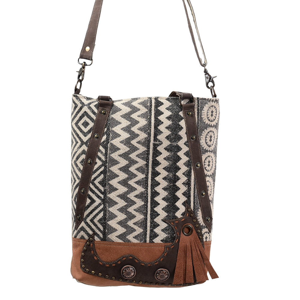 OHLAY Upcycled Wool Canvas Genuine Leather Tote