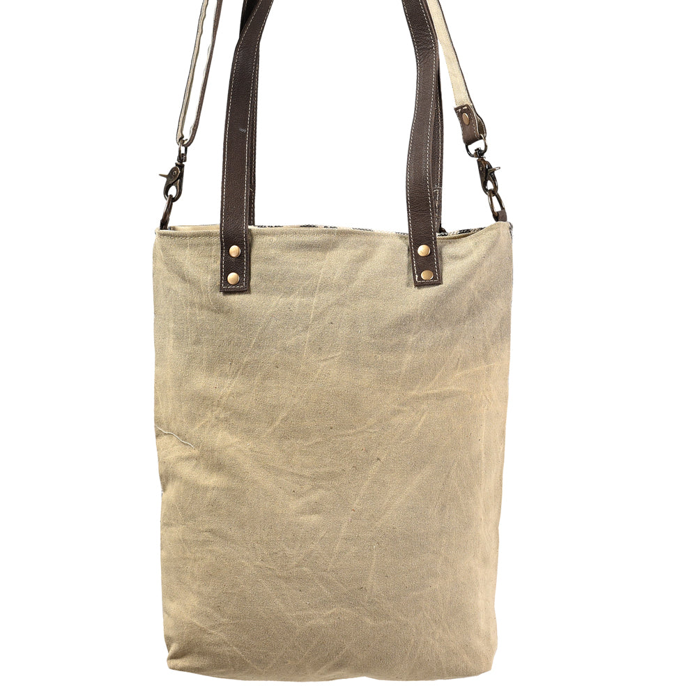OHLAY Upcycled Wool Canvas Genuine Leather Tote