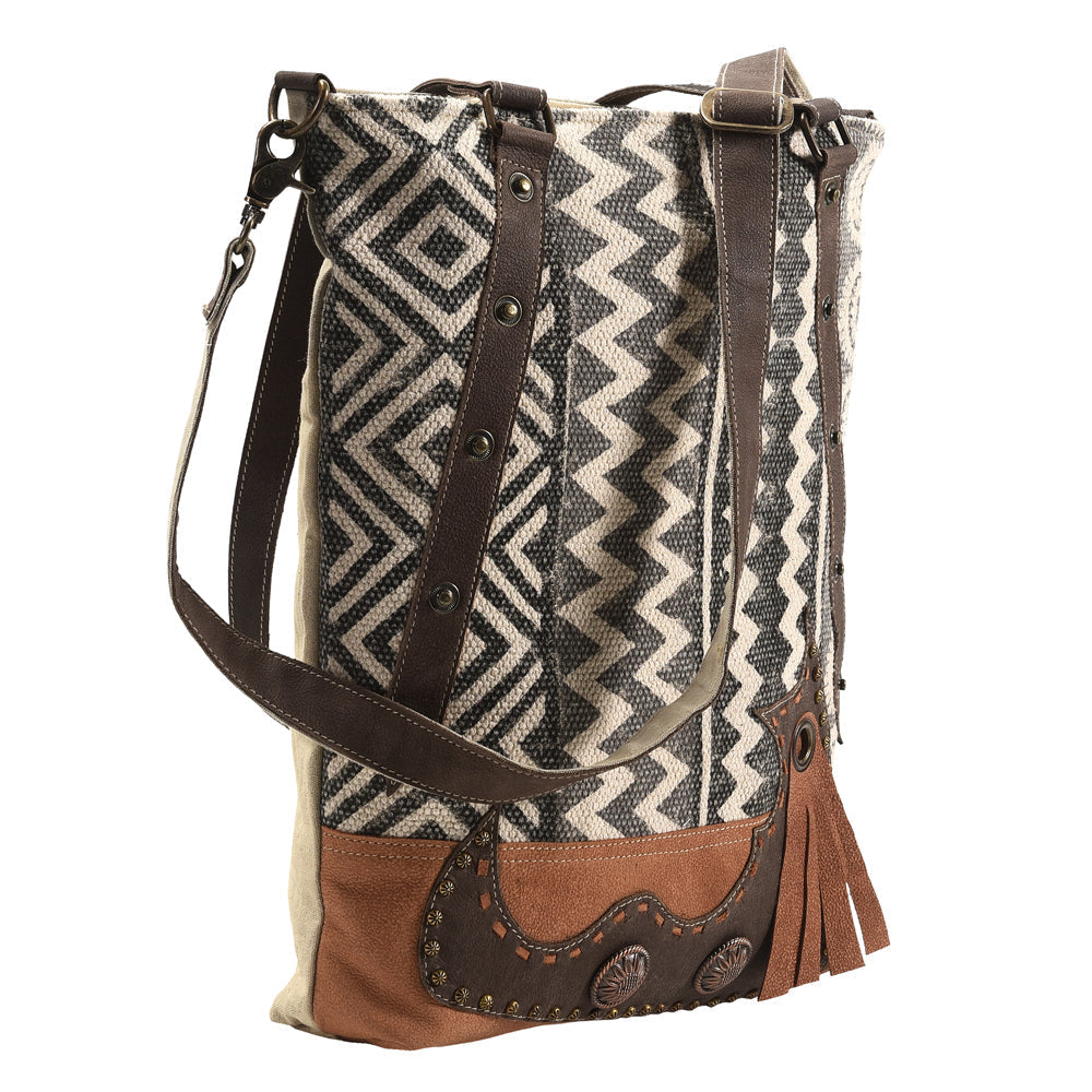 OHLAY Upcycled Wool Canvas Genuine Leather Tote