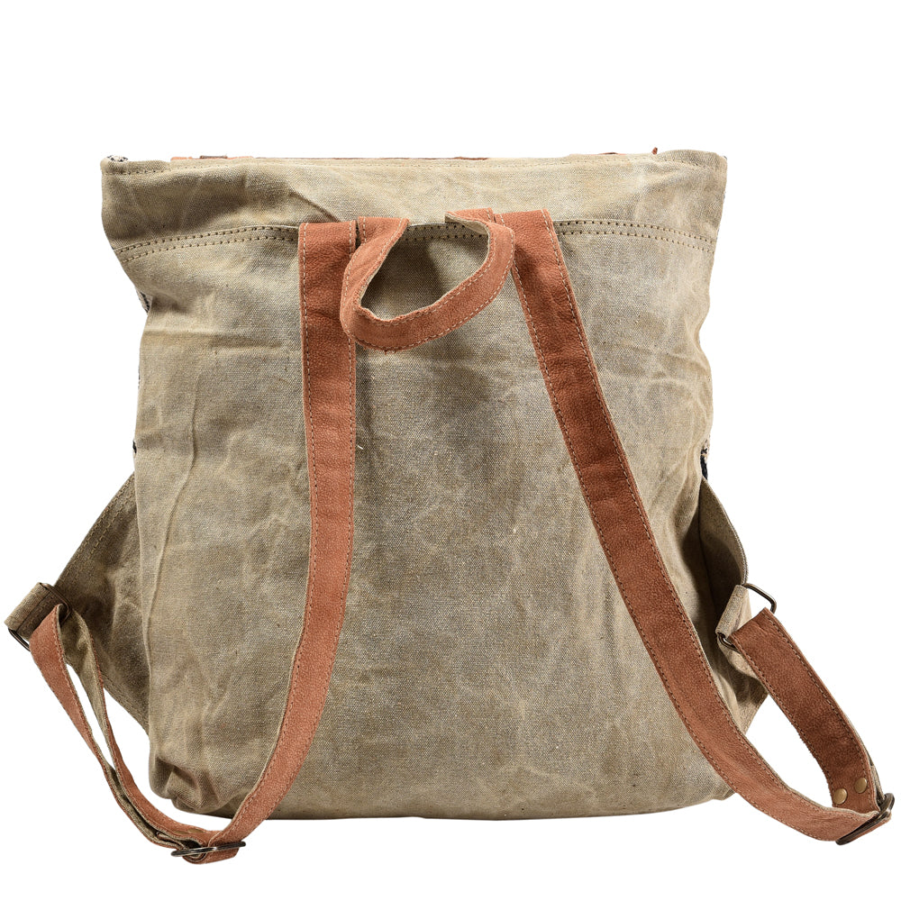 Ohlay Backpack Upcycled Canvas Hair-On Genuine Leather