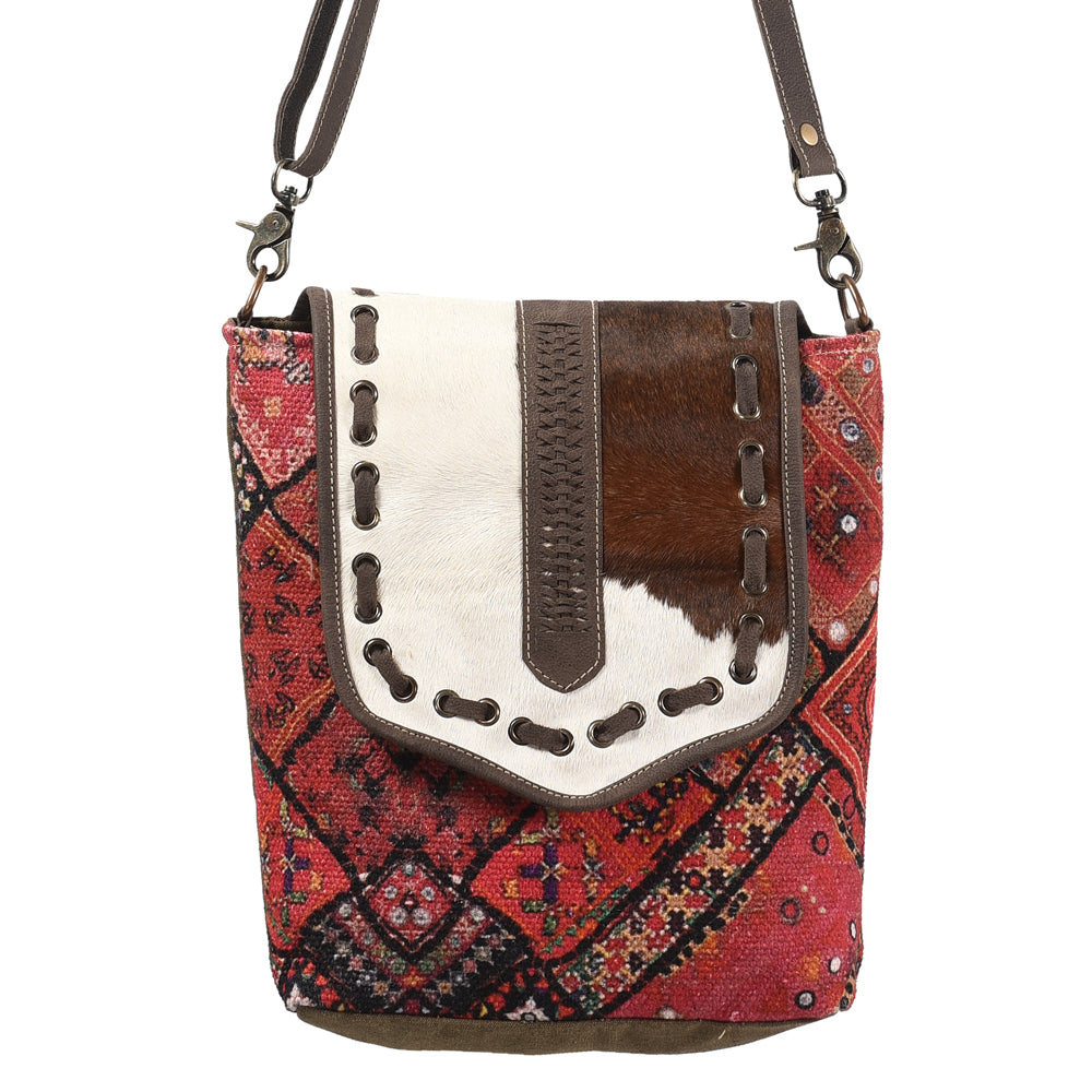OHLAY Upcycled Wool Canvas Hair-On Genuine Leather Messenger Bag