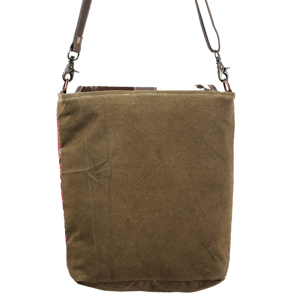 OHLAY Upcycled Wool Canvas Hair-On Genuine Leather Messenger Bag