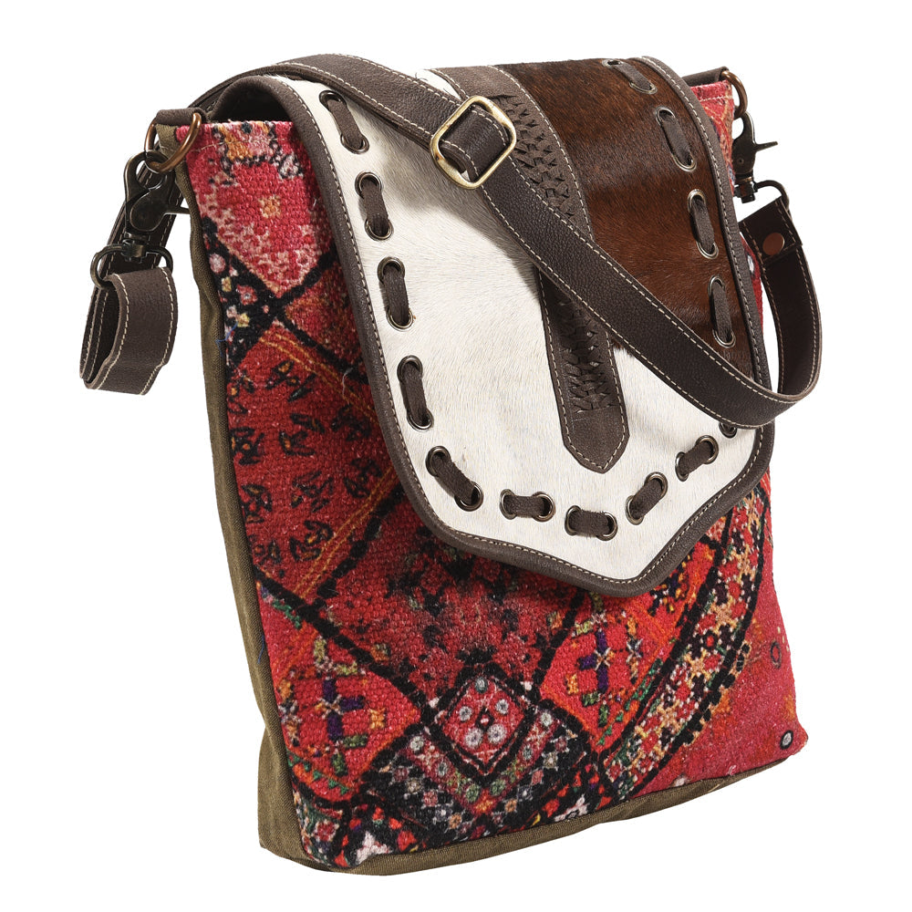 OHLAY Upcycled Wool Canvas Hair-On Genuine Leather Messenger Bag