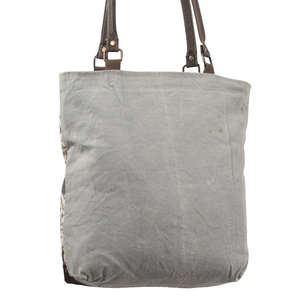 OHLAY Upcycled Wool Canvas Hair-On Genuine Leather Tote