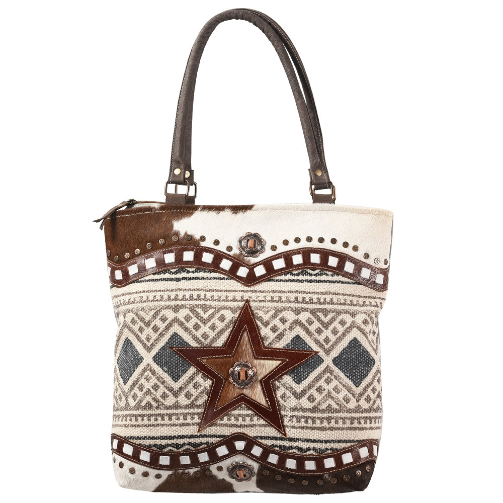 OHLAY Upcycled Wool Canvas Hair-On Genuine Leather Tote