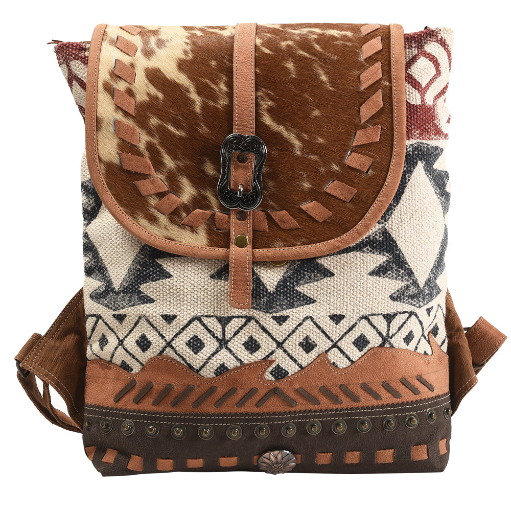 Ohlay Backpack Upcycled Canvas Hair-On Genuine Leather