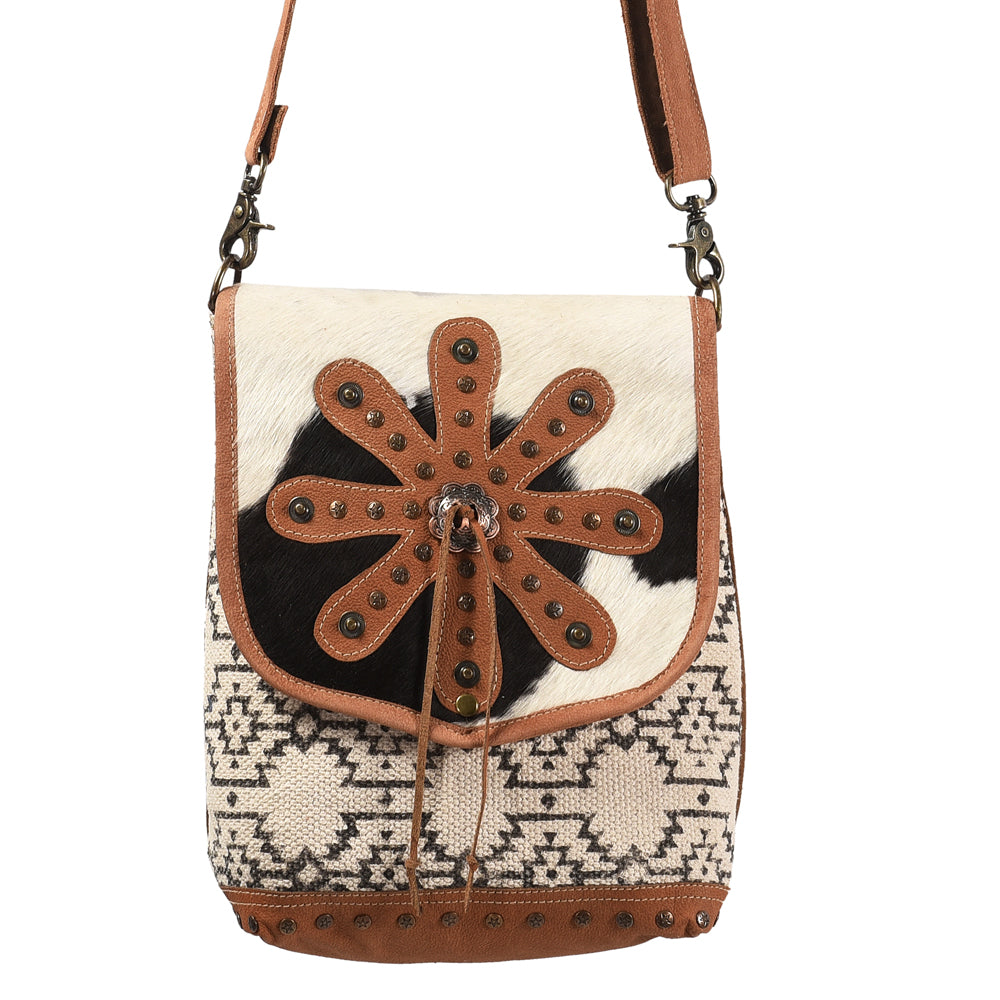 OHLAY Upcycled Wool Canvas Hair-On Genuine Leather Messenger Bag