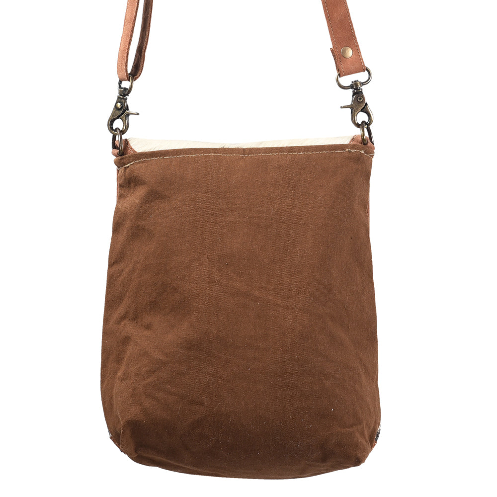 OHLAY Upcycled Wool Canvas Hair-On Genuine Leather Messenger Bag