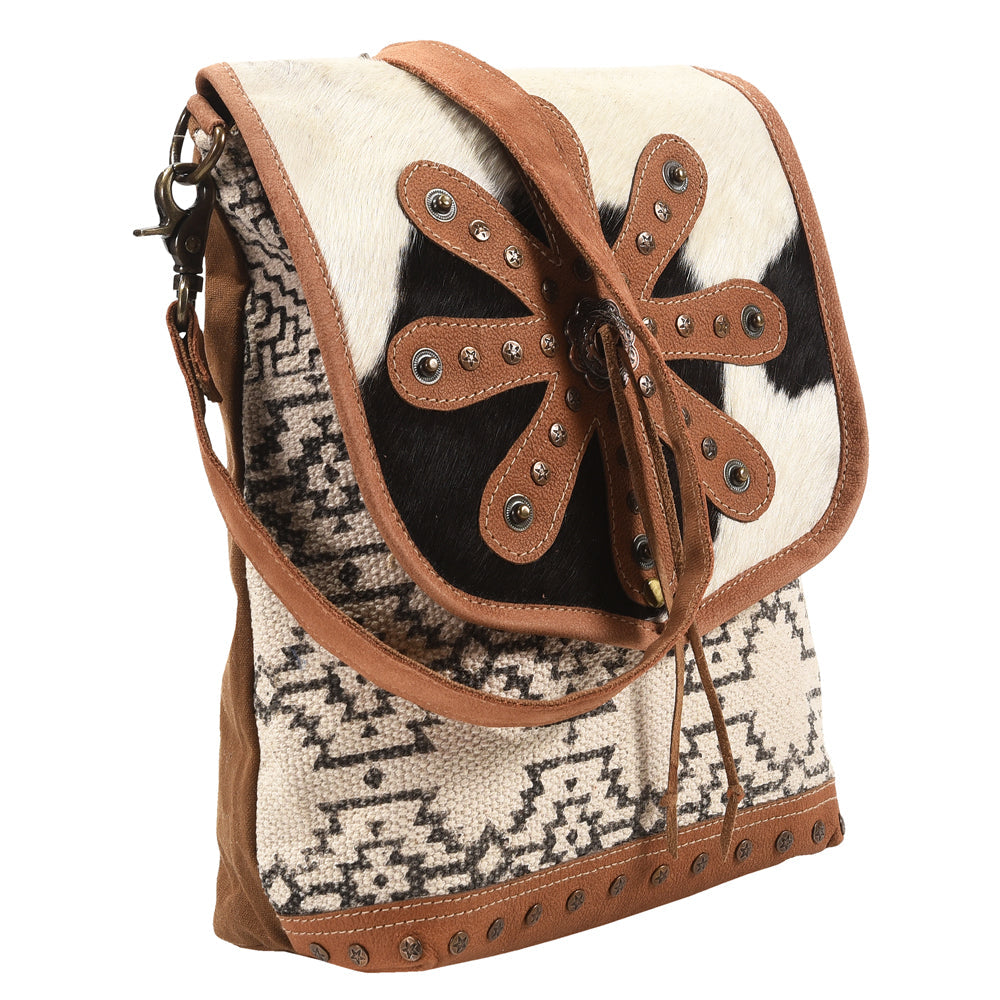 OHLAY Upcycled Wool Canvas Hair-On Genuine Leather Messenger Bag