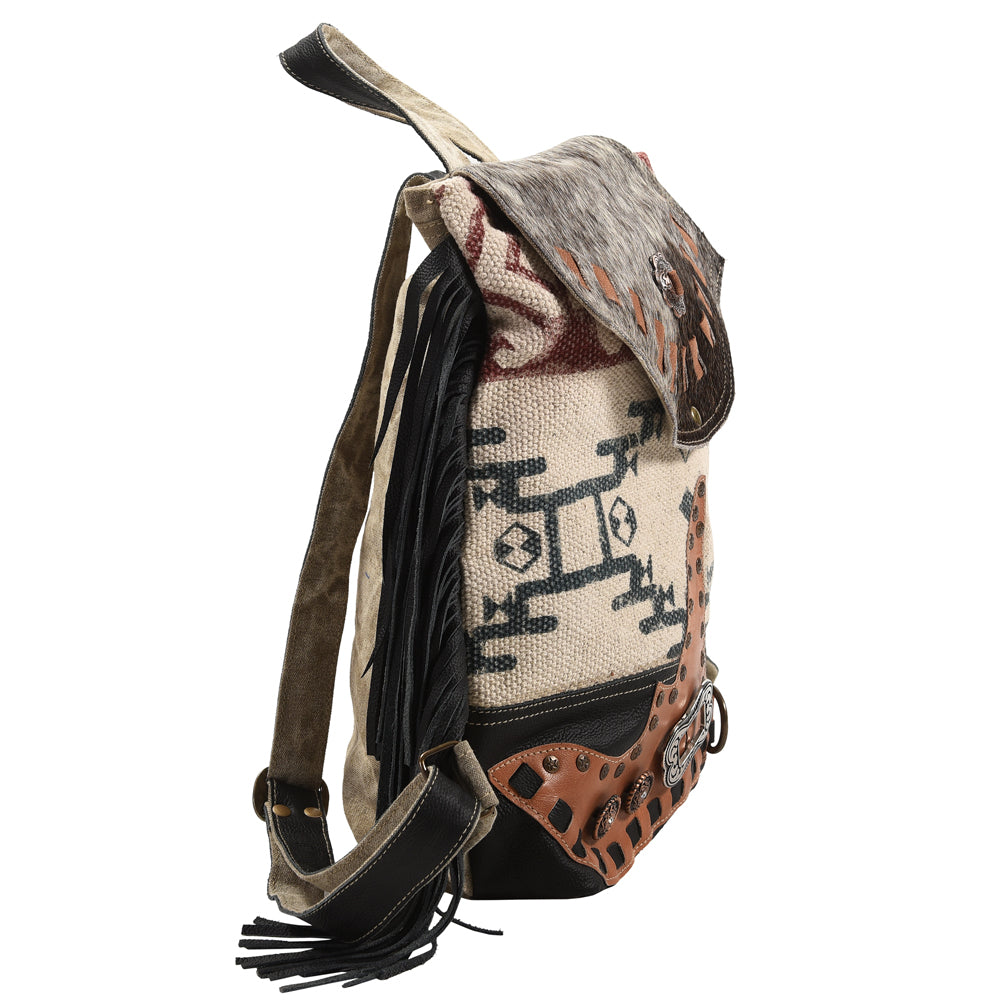 Ohlay Backpack Upcycled Canvas Hair-On Genuine Leather