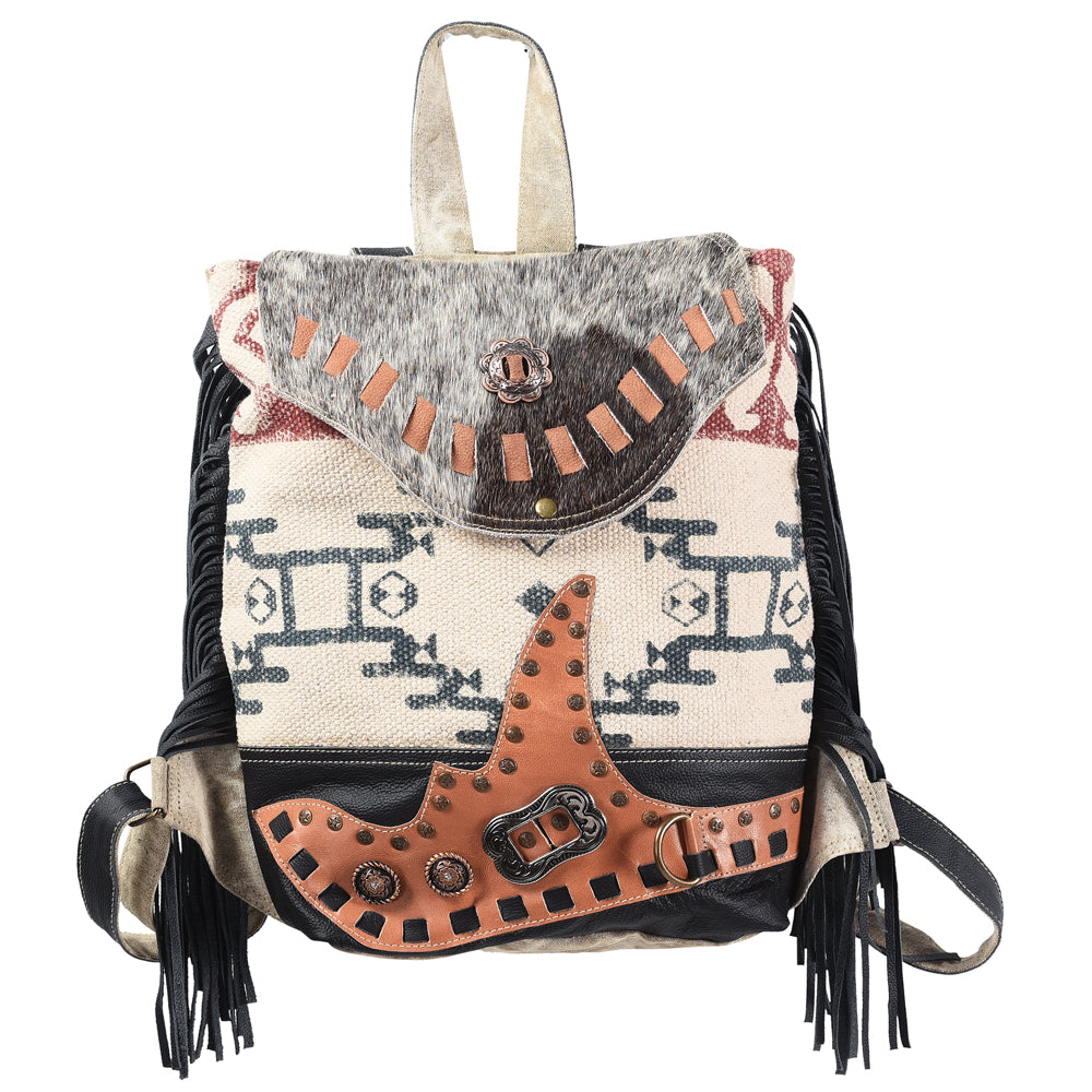 Ohlay Backpack Upcycled Canvas Hair-On Genuine Leather